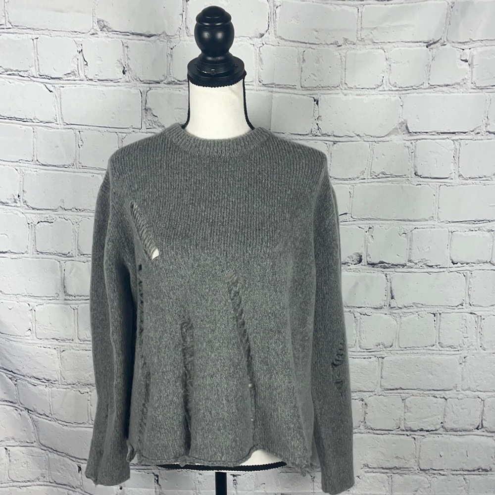 NWOT Anthropologie RD Style Pullover Distressed Open Knit Gray Sweater S…